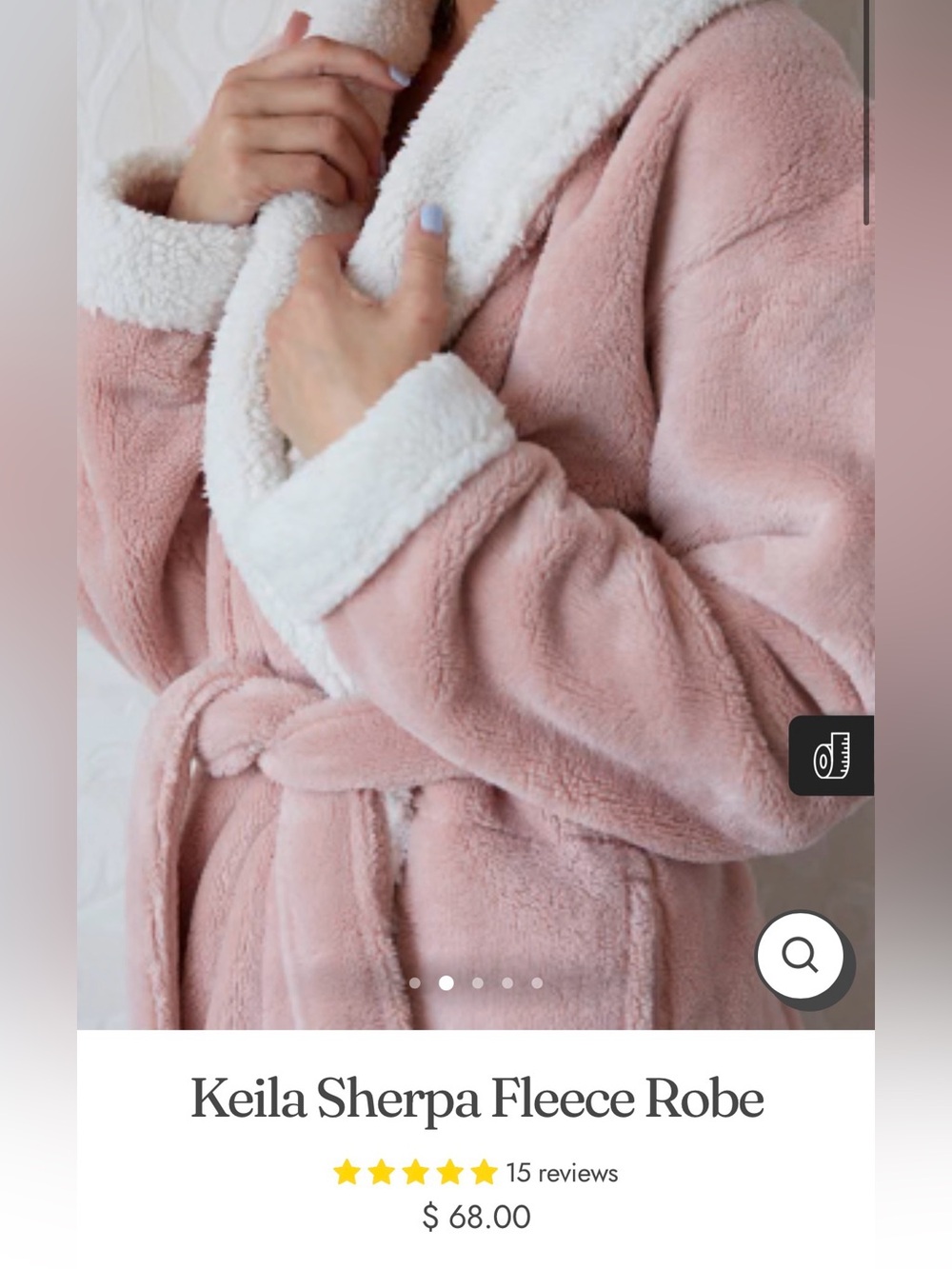 Sherpa Fleece Robe in Blush Pink with White Trim